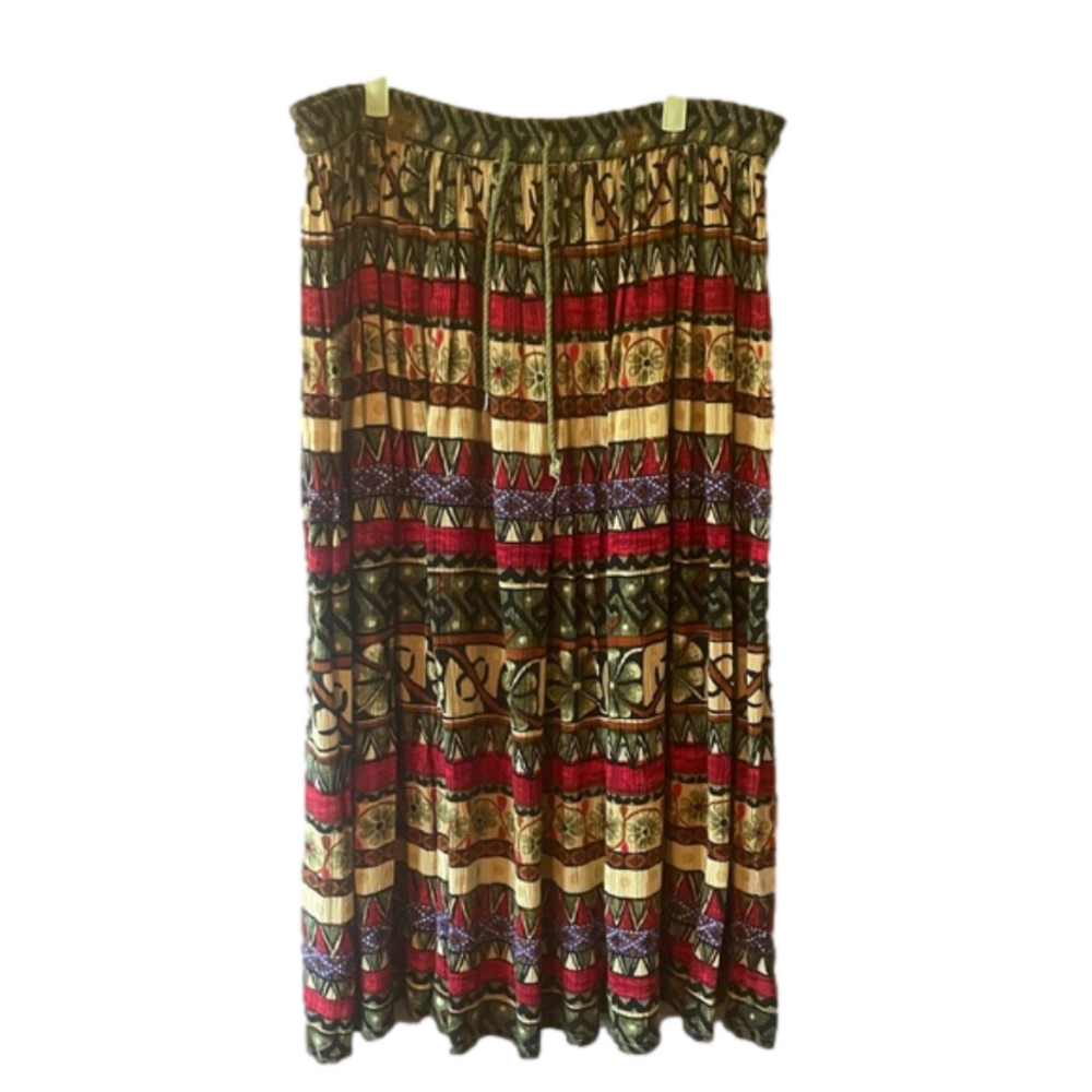 Vintage Requirements India Print Peasant Boho Pull on Gauze Midi Skirt 1X